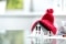 La photo montre une maison témoin sur laquelle se trouve un bonnet rouge.